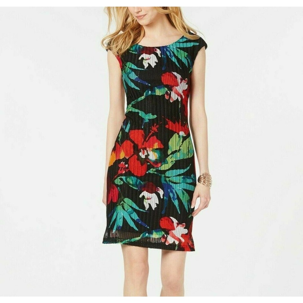 Connected Apparel Womens Black Floral Sleeveless Scoop Neck Dress Size 12 - NWT
